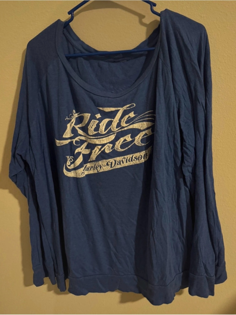 Harley-Davidson Blue Long Sleeve "Ride Free" Graphic Top